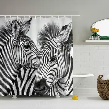 

Modern Decor Shower Curtain, Zebra Fabric Bathroom Decor Set with Hooks