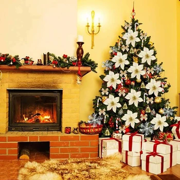 

120Pcs Creative DIY Christmas Tree Decoration Set, Delicate Fake Flower Snowflake Bell Cane Ornament for House Party