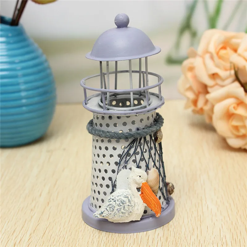 1 Piece Wrought Iron Nautical Lighthouse Lantern Candle Holders Sea Theme Home Cafe Tabletop Centerpieces
