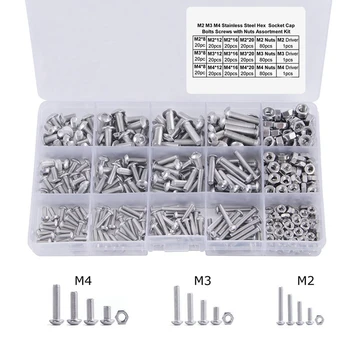

New 480Pcs Button Head 12 Sizes Screw And Nuts Kit,M2 M3 M4 Steel Assorted Hex Socket Head Cap Bolts Screws Nuts Assortment Set