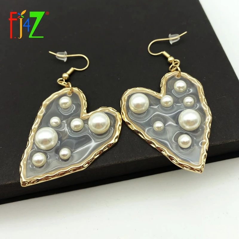 F.J4Z новые женские серьги Модные Эффектные из прозрачной смолы в форме сердца