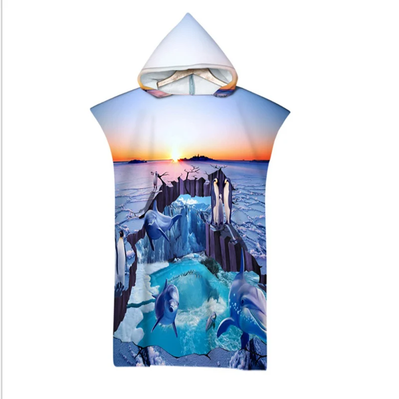 

New Summer Holiday 3D Printed Ocean Microfiber Hooded Bath Beach Towel Changing Robe Poncho Surf Towel for Swimming Beach Bathro