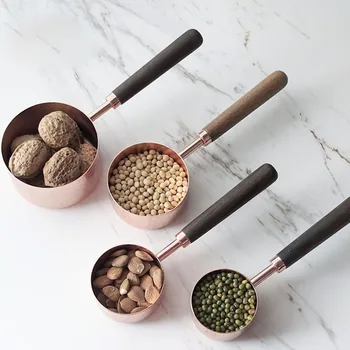 

4pcs/set Stainless Steel Wood Handle Rose Gold Measuring Spoons for Liquid and Dry Ingredients