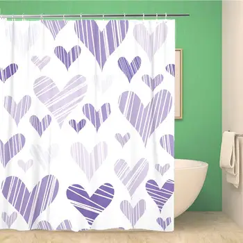 

Bathroom Shower Curtain Abstract Hatched Mauve Hearts Black Day Drawing Endless Graphic 72x78 inches Waterproof Bath Curtain Set
