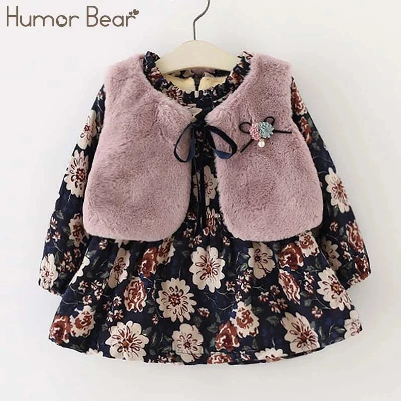Осенне зимняя одежда Humor Bear платье принцессы для маленьких девочек бархатное с