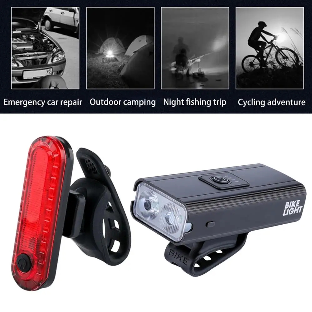 

Brand New USB Rechargeable Waterproof Bike Headlight Back Taillight LED Bicycle Front Lamp Rear Light Cycling Safety Flashlight