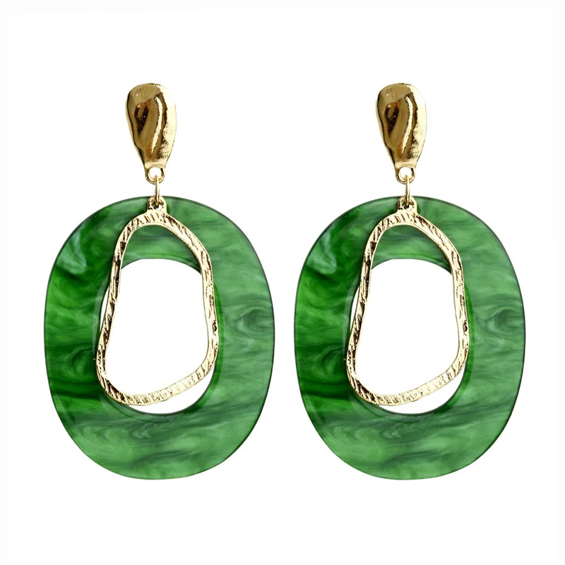 Resin Geometric Drop Earrings For Women Gold Color Fashion Jewelry Big Acrylic Geometric Oval Heart Earrings Jewelry Party - Окраска металла: CEDG5