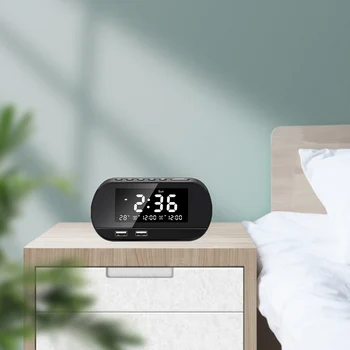 

Snooze Function Phone Charger Multifunctional FM Raido Dual USB Electronic Office Alarm Clock Perpetual Calendar LCD Display