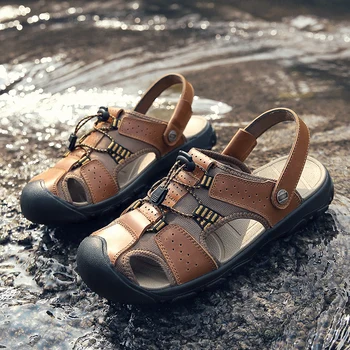 

EMOSEWA Classic Mens Sandals Summer Genuine Leather Male Beach Sandals Soft Comfortable Male Outdoor Beach Slippers Man Sandals