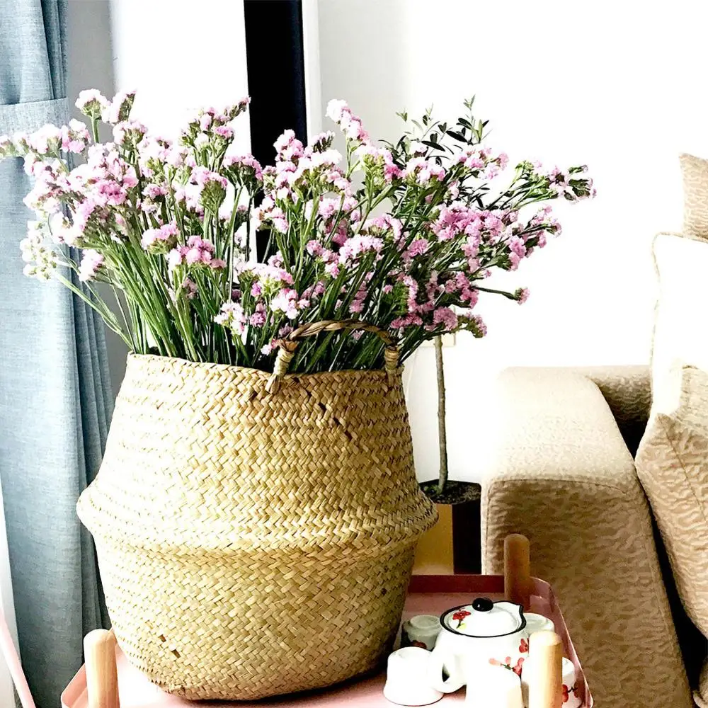 

Straw Foldable Hanging Rattan Flower Basket Handmade Wicker Plant Pot Planter Modern Flowerpot Home Decorative