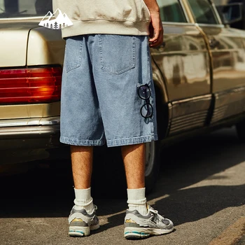 شورت جينز كلاسيكي من التضخم للرجال ، فضفاض ، مستقيم ، مغسول - Image 3