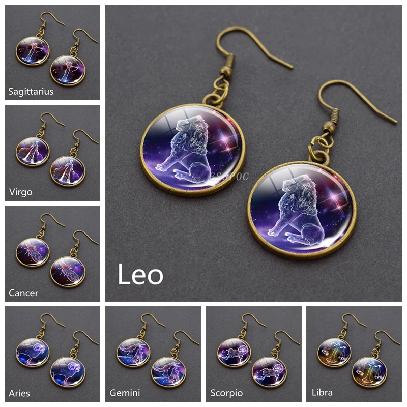 12 Constellation Hook Drop Earrings Women Copper Dangle Earring