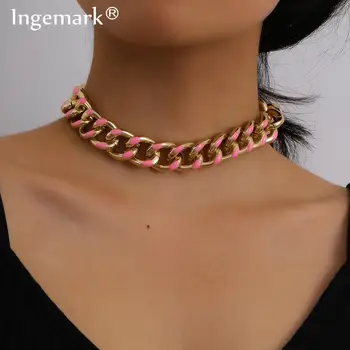 

Punk Miami Cuban Choker Necklace Steampunk Men Jewelry Goth Chunky Aluminum Chain Necklace for Women Aesthetic Neck Accessories