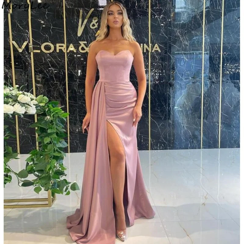 

New Bridesmaid Dresses Sweetheart Sleeveless Silk Satin Side Slit Mermaid Wedding Party Bridesmaid Gowns Bridesmaid Dresses
