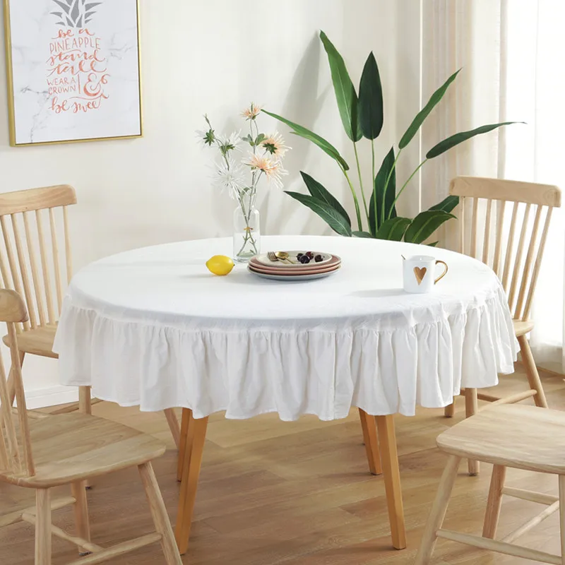 

Retro Cotton RuffleTablecloth Solid Round Waterproof Tablecloths Wedding Kitchen Birthday Party Hotel Table Cover Home Decor