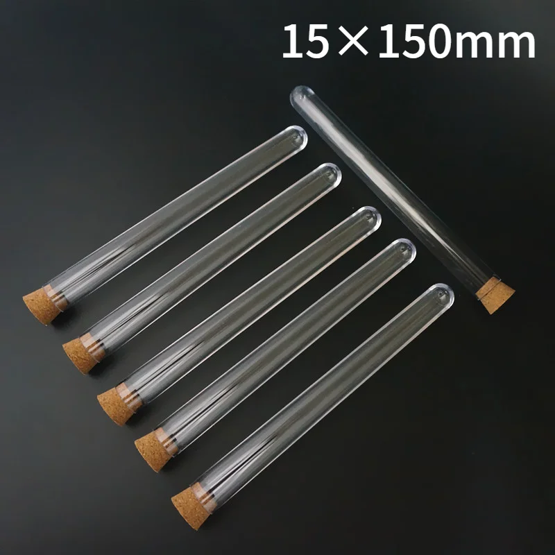 Buen valor Tubos de ensayo de plástico transparente con Corchos, tubo redondo de prueba de laboratorio, para laboratorio, 50 Uds., 15x150mm bYXqBJQk