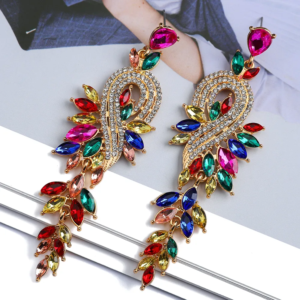 Design Dangle Earrings For Women Girl Luxury Elegant Metal Hollow Chain Leaves Crystal Brincos Pendant Jewelry Ear Accessories 1