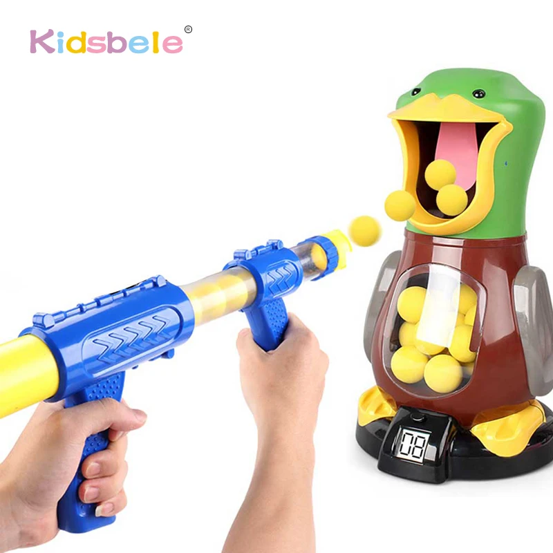 Soft Foam Ball Gun Shooting Game Toys For Children Indoor Interactive Novel Toys Duck Air Pump Powered Kids Gun
