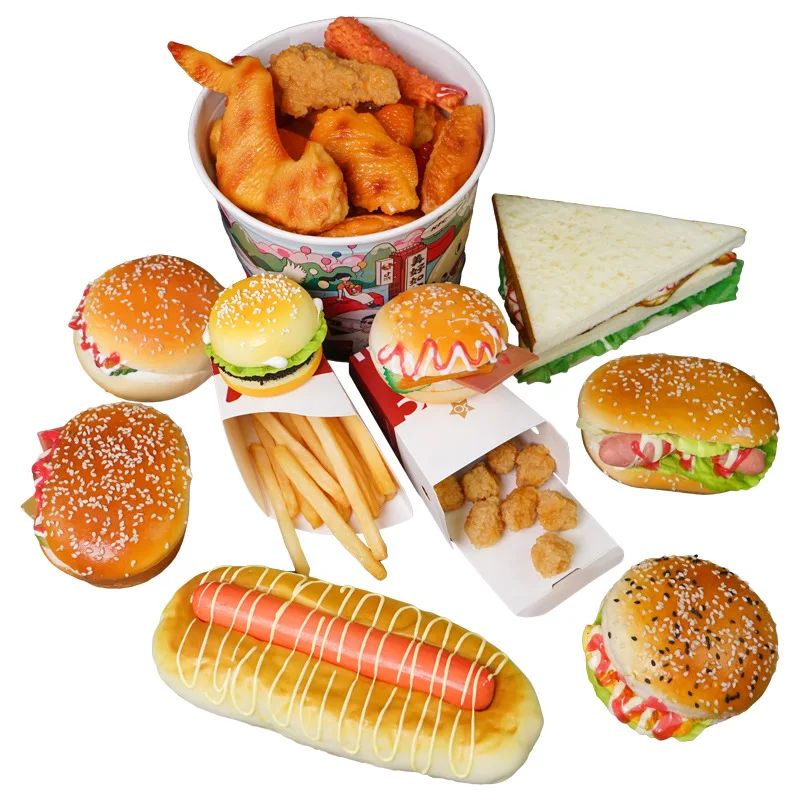 Simulation Fried Chicken Model Food Photo Prop Artificial Hamburger Fake French Fries Cake Funny Toys Fast Food Shop Display Dec food model,food photography props,kitchen food toys,fake food prank toys