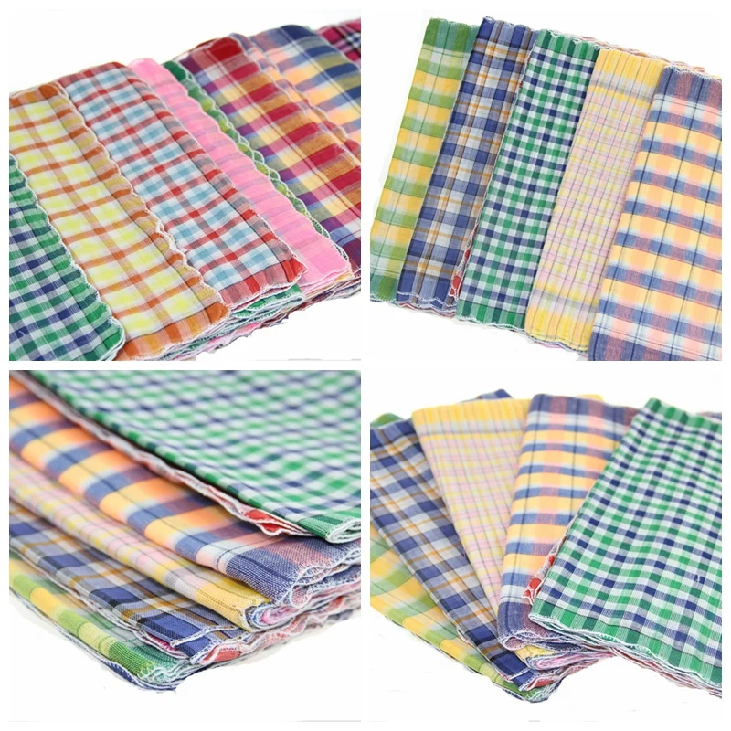 Random Color Womens Ladies Cotton Soft Printed Handkerchief Mixed Color Plaid Pocket Square Hankies 28x28cm BBB1062 12Pcs