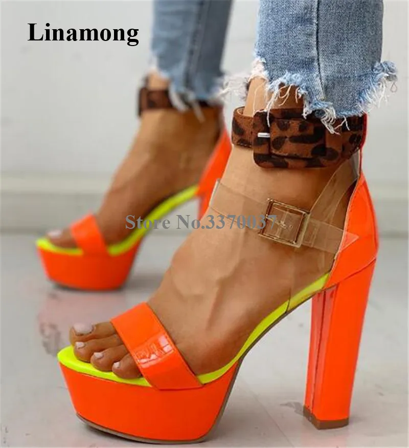 Новые Модные женские сандалии с ремешками на щиколотке и пряжкой на высоком каблуке оранжевого цвета