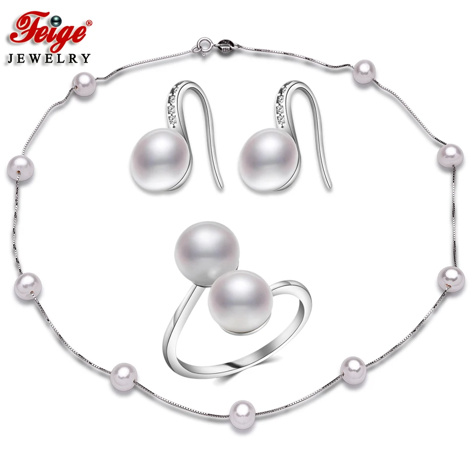 

Fashion 925 Sterling Silver Chain Necklace Jewelry Sets Freshwater Cultured Pearl Necklace Rhinestone Jewelry Set For Women Gift