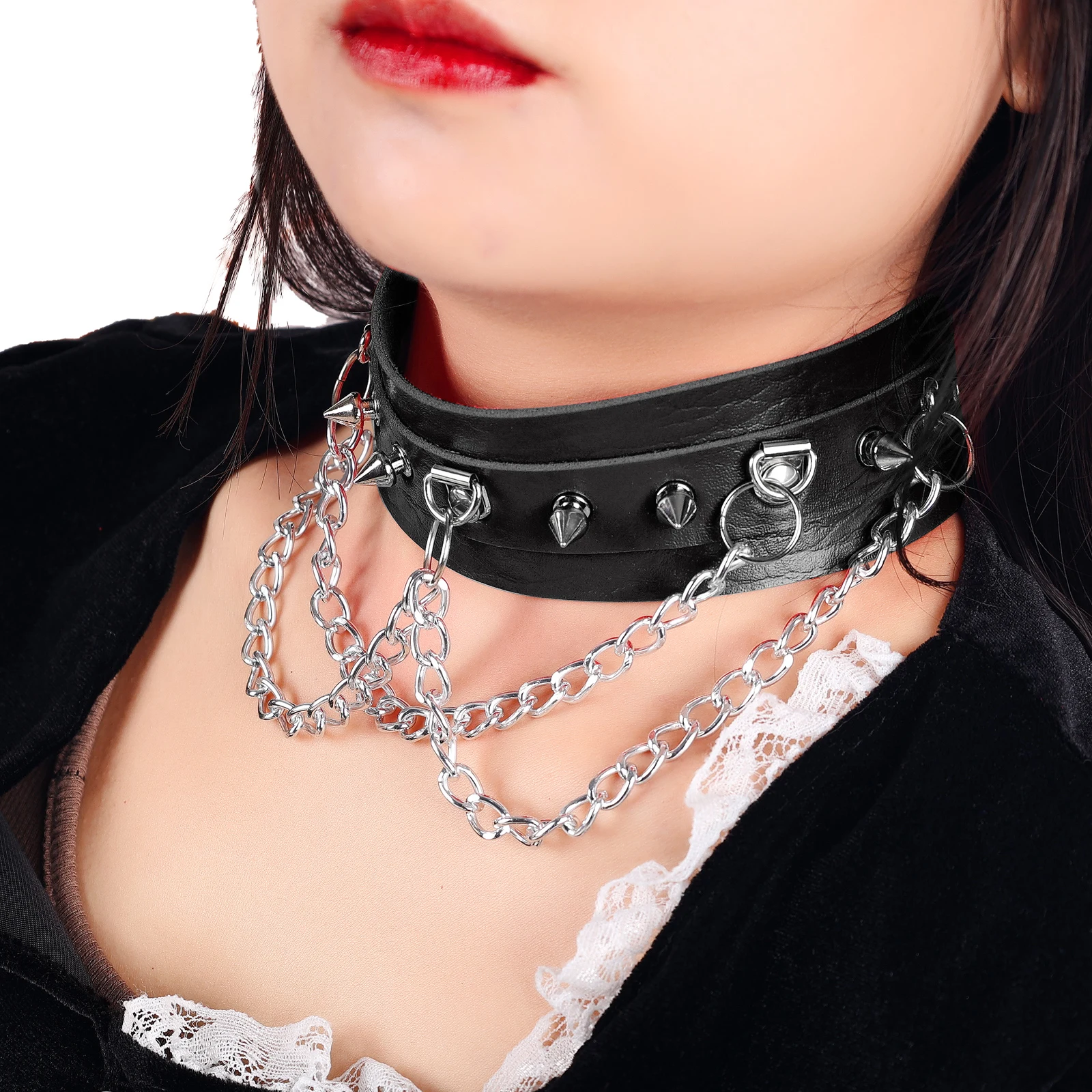 

Fashion Women's Punk Kit Accessories Bdsm Sexy Bondage Neck Harness For Erotic Sex Toys Leather Rivets Choker Goth Rave Jewelry