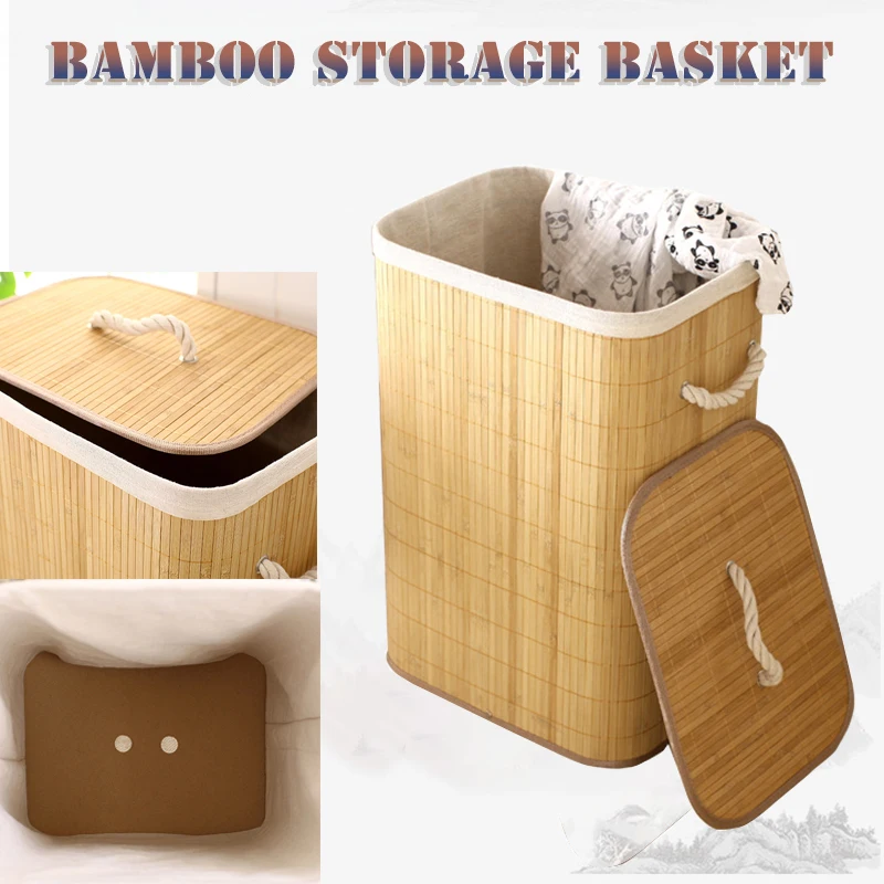 Bamboo Laundry Hamper Bamboo Clothes Bin Natural Storage Basket Rectangular Bin 