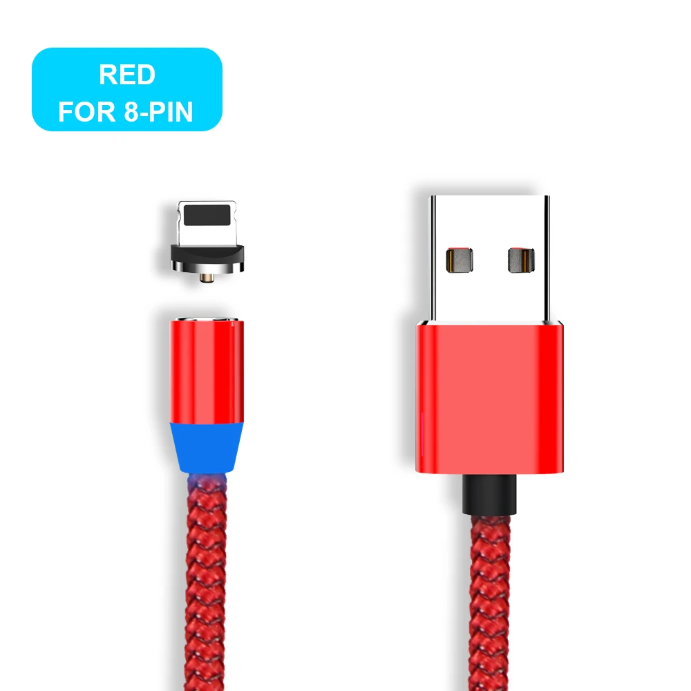 Магнитный кабель Vanniso Micro USB с нейлоновой оплеткой, кабели для мобильных телефонов samsung s8, Xiaomi mi9, USB C, Microusb, светодиодный, магнитный, зарядное устройство - Цвет: Red for iphone