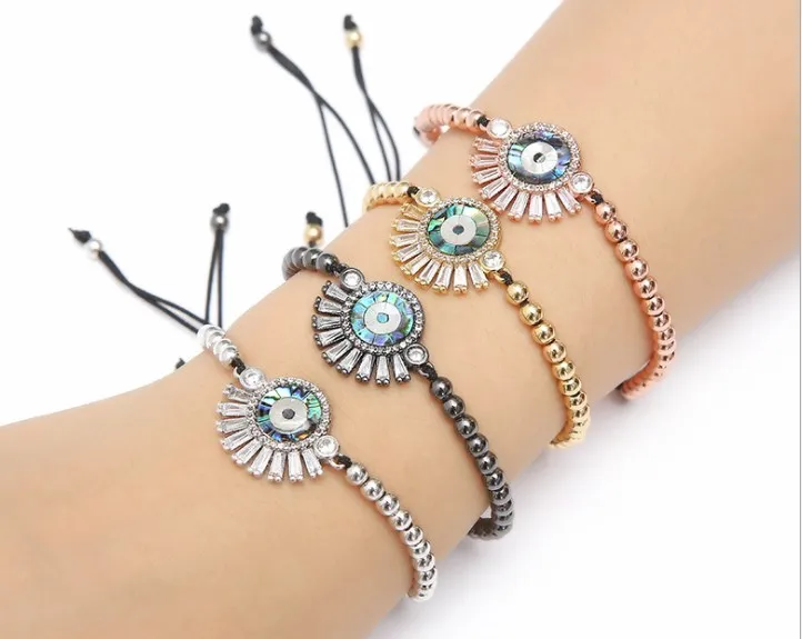 Oro Argento Micro Pave Cz Cubic Zirconia Corda Regolata Di Rame Borda Il Braccialetto Occhio Tf2 Fascino Intrecciato Braccialetti Delle Donne