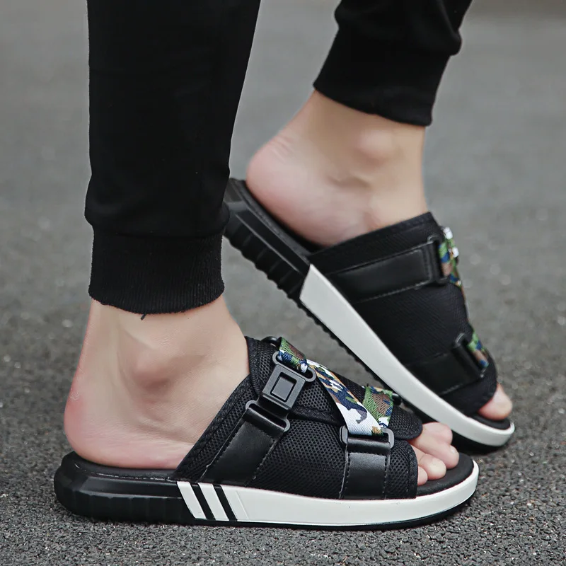 

Le mu 2019 Summer New Style Breathable Versatile Sandals Anti-slip Flat Casual Sandals Home Slippers Men's