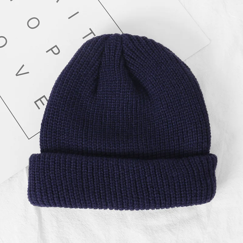 Navy blue Новая зимняя шапка для маленьких мальчиков и девочек, кепка для уличных танцев, мягкая теплая детская шапочка, вязаная крючком эластичная вязаная шапка, Детская Повседневная теплая шапка - Цвет: Navy blue