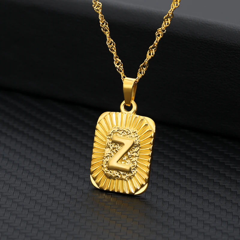 Z A-Z квадратное ожерелье с буквами, нержавеющая сталь, золотой цвет, начальная подвеска, цепь для мужчин и женщин, буквы английского алфавита, ювелирные изделия, подарки - Окраска металла: Z