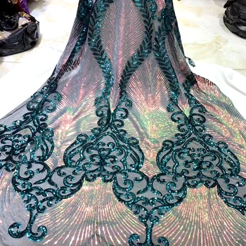 

Latest African Lace Fabric With Sequins Embroide Tulle Sequin Lace Fabric High Quality African Nigerian Fabric For Wedding HS03