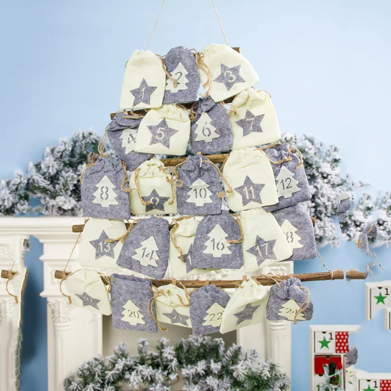 

Christmas Countdown Calendar Hanging Rack With Cloth Storage Bag Festive Party Supplies Christmas Decorations For Home Navidad
