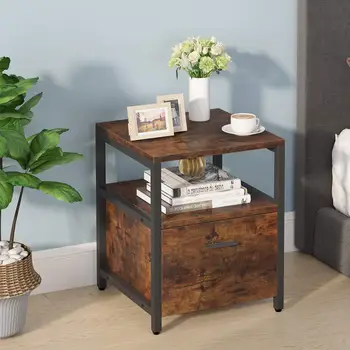 

Tribesigns Industrial Nightstand, End Table with Drawer, Side Table for Small Double-Tier Shelves, for Living Room, Bedroom