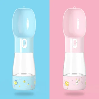 

1Pcs Print Multifunction Portabl Dog Water Bottle Water Dispenser ABS/PC Pet Products Feeder Drinking Bowl