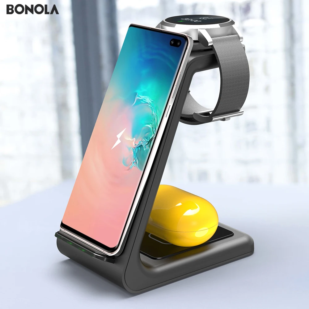 Bonola 3 в 1 беспроводная зарядная станция для samsung Galaxy Watch/Buds/S10/S9 Быстрое беспроводное зарядное устройство Qi для samsung Note10/Note9/S8