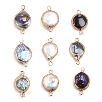 

Natural Freshwater Pearl Pendant Elliptical shape Double hole connector Pendants for Jewelry Making DIY Necklaces Accessories