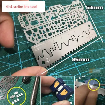 

4pcs Drill Scribe Line Templates Ruler Details Craft Tools AJ0091 Alexen General Use Groove Drawing Template Model Building Tool