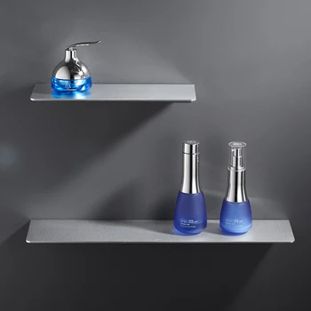 

Bathroom hardware Nordic free punch silver matte bathroom shelf thickened space aluminum shelf shower room metal shelf