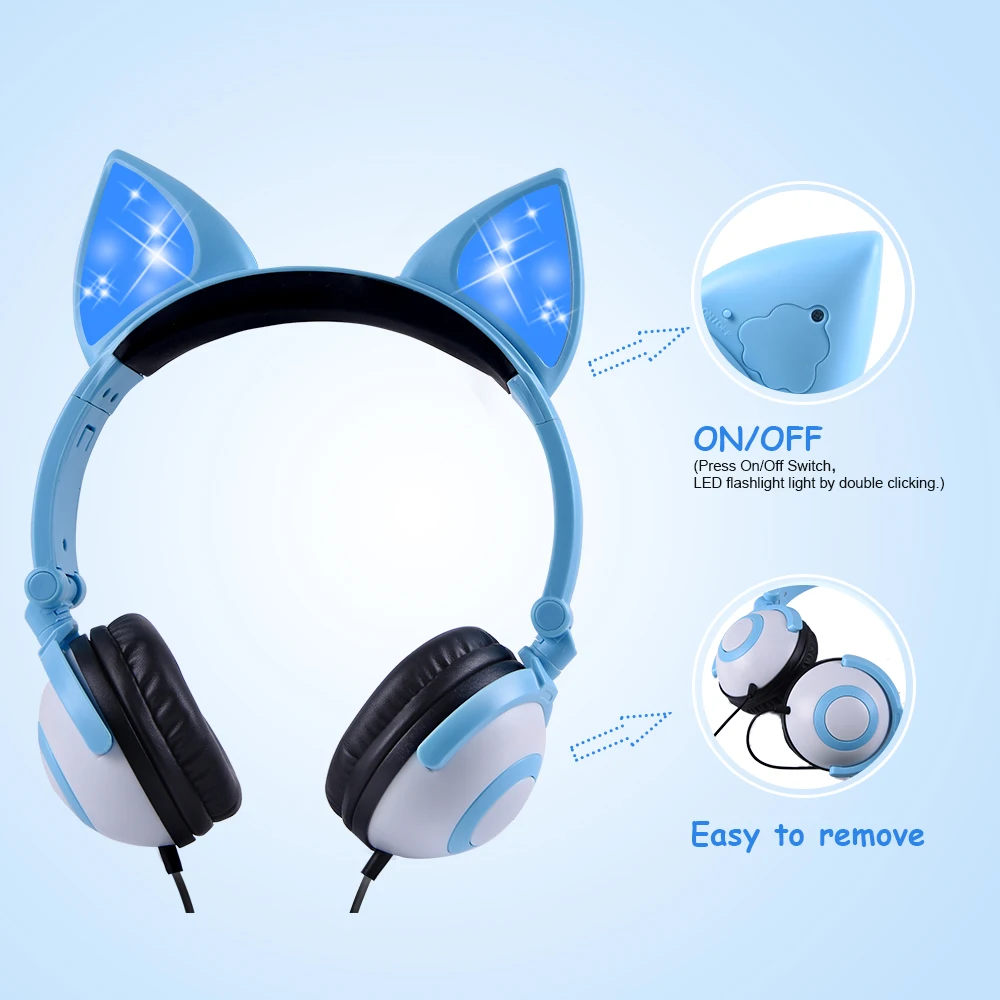 LED Glowing Cat Ear Headphones Children Gaming Over Ear Stereo Headphones 3 5mm Jack Universal For Mobile Phone Computer Gifts