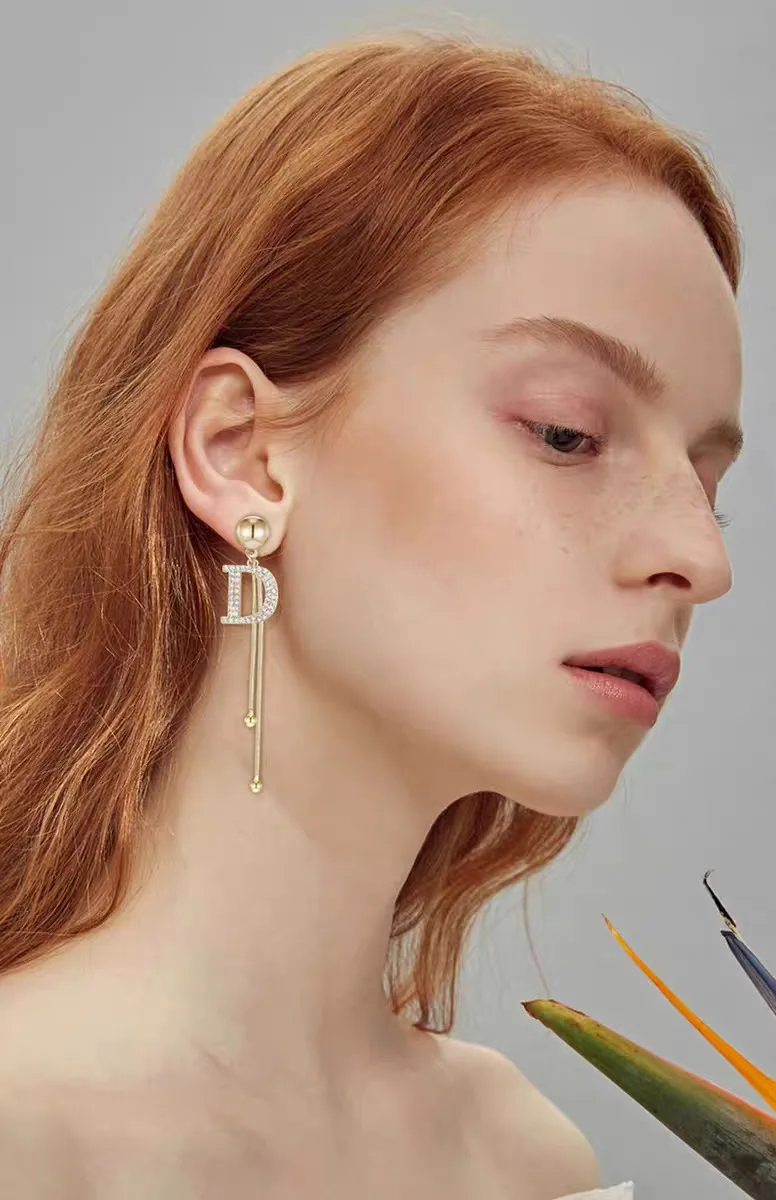 Fashion Temperamental Letter D Number 5 Pendant Earrings Personal Exquisite Long Tassel Earrings For Women Party Jewelry Gift - Image 4