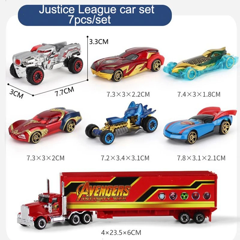 1 64 7pcs Diecast Alloy Car Model Boxed Superhero Bat Chariot Truck Justice Set Combination Children 5