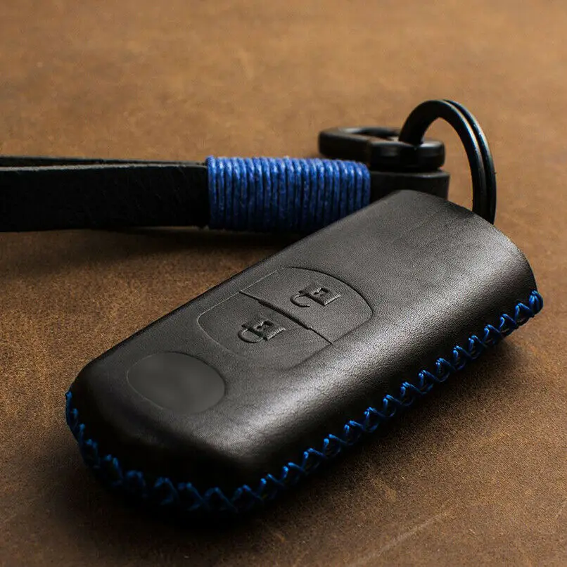 2Button-Black Blue Натуральная кожа дистанционного ключа автомобиля чехол Обложка для Mazda 2 3 6 Axela Atenza CX-5 CX5 CX-7 CX-9 Smart 2/3 кнопки - Название цвета: 2Button-Black Blue