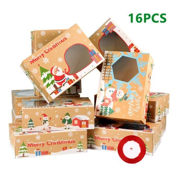 

16pcs Christmas Cookie Boxes Thicken High Quality Kraft Paper Boxes Candy Boxes Candy Holders for Holiday Christmas Festival