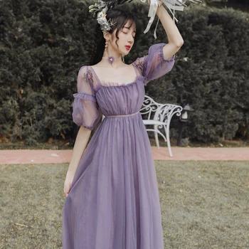 

Fashion new Gauze perspective embroidery Fang Ling Bubble sleeves dress Free shipping