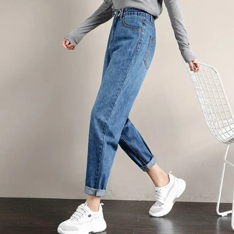 

Pantalones vaqueros de cintura alta de, vaqueros de mamá hasta el tobillo, harén de estilo coreano, pantalones vaqueros de Mujer