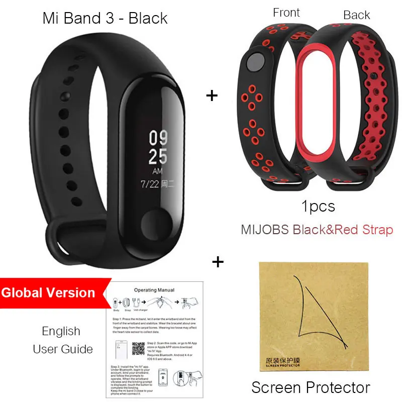 Xiaomi mi Band 3 mi band 3 умный браслет с черным оранжевым синим сенсорным экраном фитнес-трекер для измерения сердечного ритма водонепроницаемый - Цвет: Global BlackRed