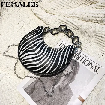 

Designer Cow Pattern Half Moon Shape Underarm Bag Hit Color Serpentine Ladies Shoulder Bag Leopard Print Acrylic Chain Tote Bags
